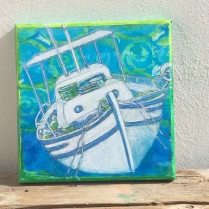Canvas, drawing, fishing boat, greece