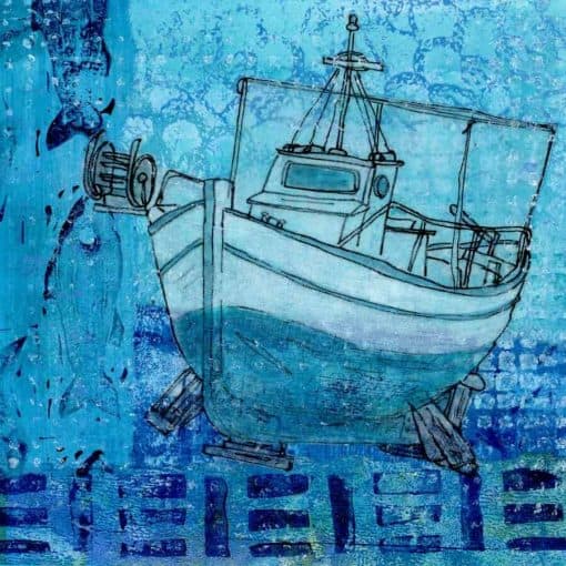 fishing boat original art collage
