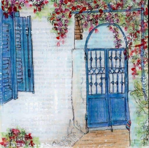 garden gate blue shutters collage
