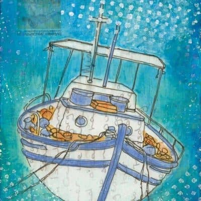 greek fishing boat altered postcard