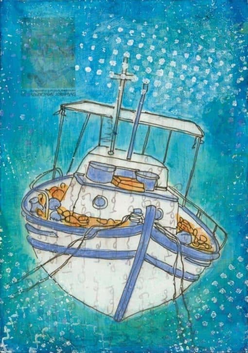 greek fishing boat altered postcard