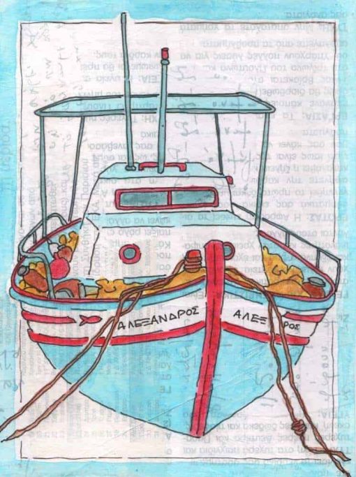 greek fishing boat collage print