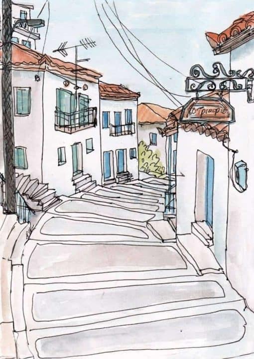 greek village stepped street koroni