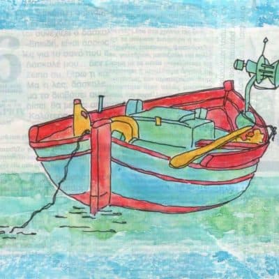 fishing boat collage print