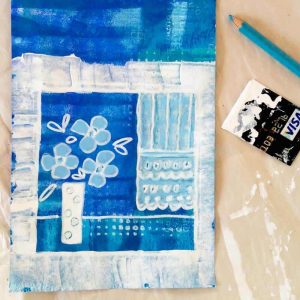 blue, white, floral, painting, greece, gilltomlinson, artist