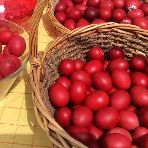 red easter eggs, greece, finikounda