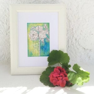 santorini, flower, painting, gill tomlinson, flowers