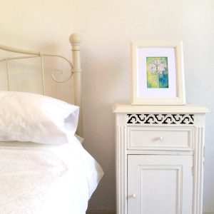 Santorini, flower, postcard, painting, original, art