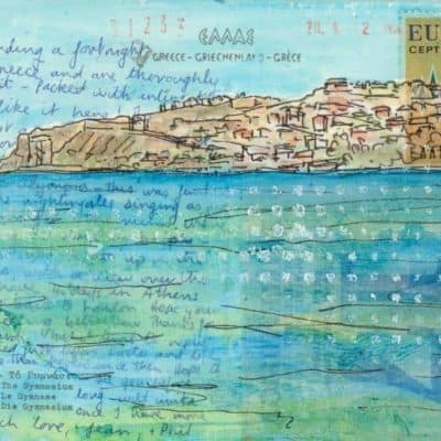sea coastal painting on Greek postcard