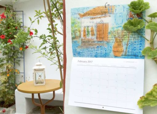 greek, garden, calendar, art, postcards, gill-tomlinson, artist