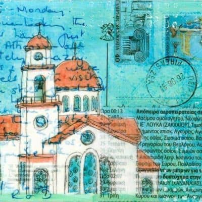 Greek church painting vintage postcard art