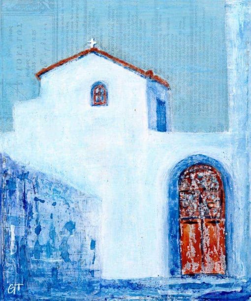 Greek Chapel acrylic mixed media painting Gill Tomlinson Art