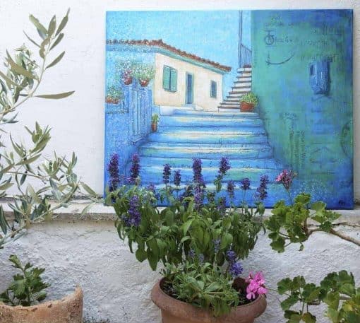 Painting of Greek village scene