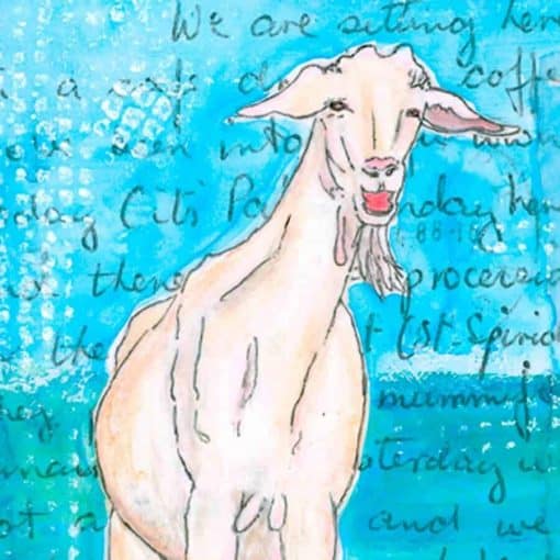 holiday goat section of painting by Gill Tomlinson
