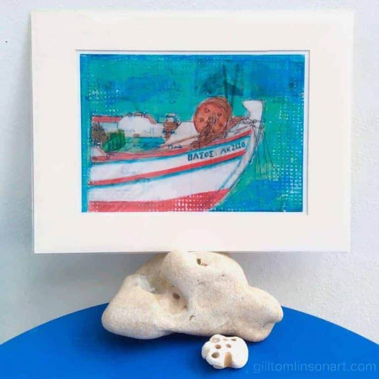greek fishing boat art print by gill tomlinson