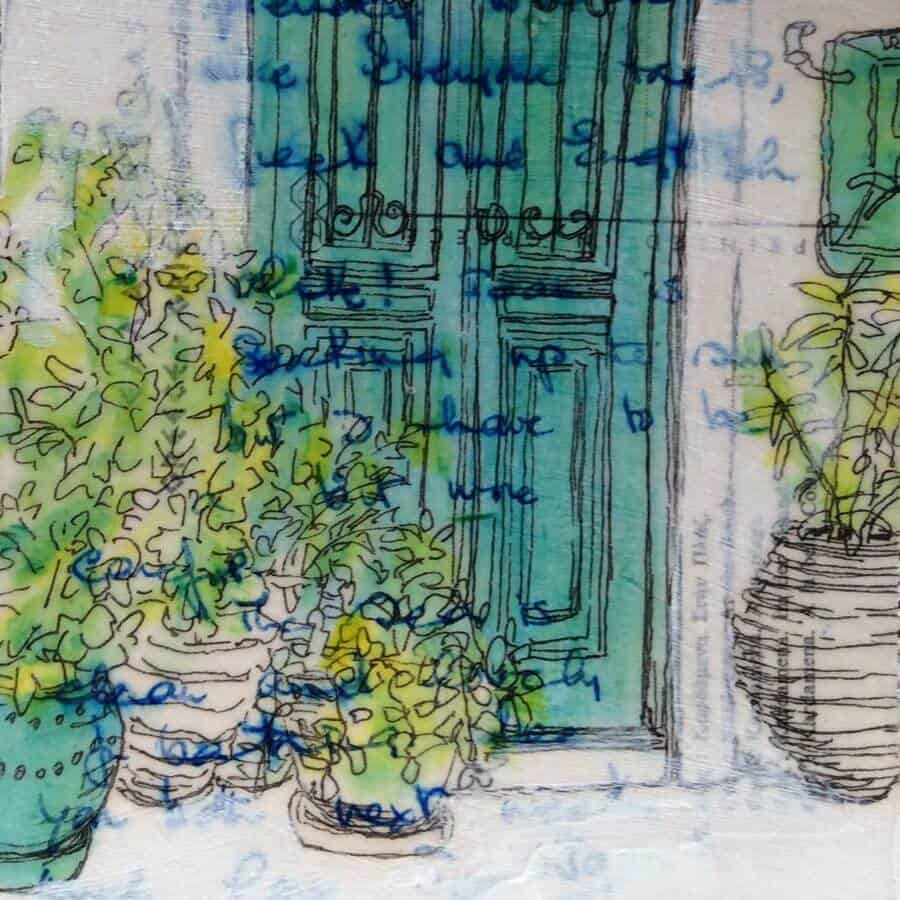 greek door plant pots original postcard art