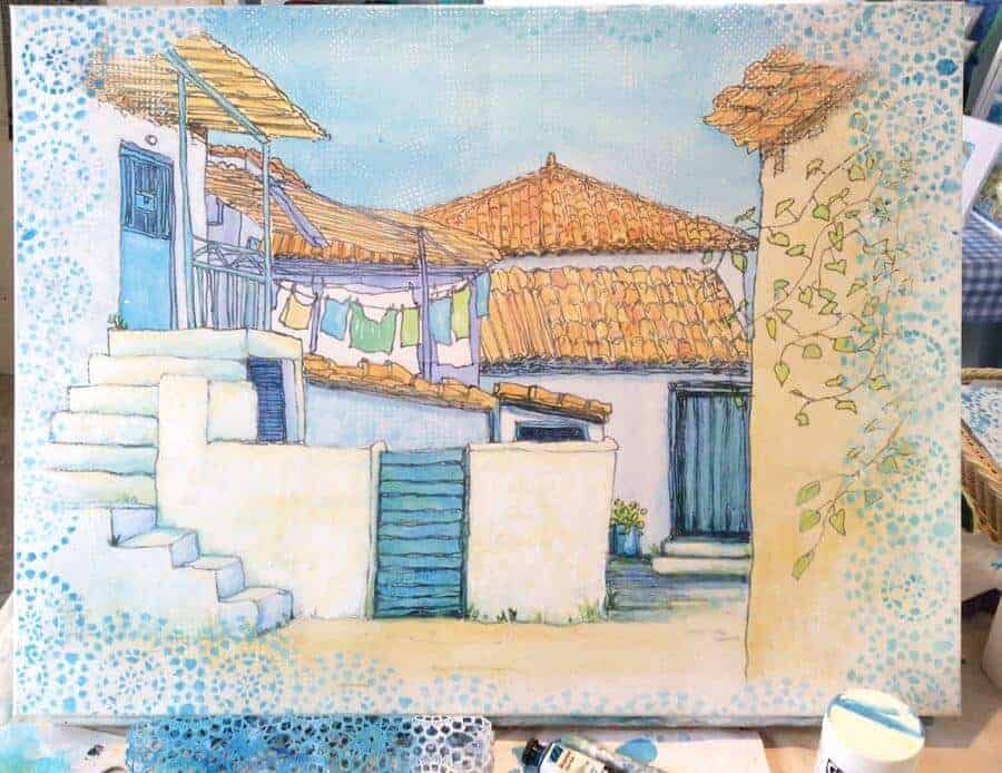 greek village sketch work in progress