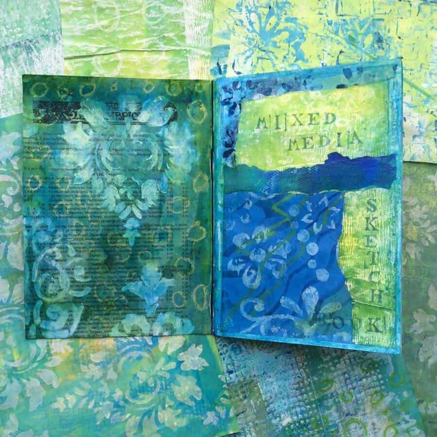 sketchbook greek greens and blues mixed media by gill tomlinson art