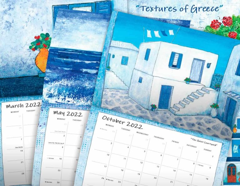textures of greece 2022 art calendar