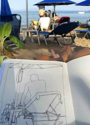 sketching beach perulia greece